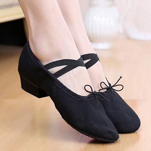 Generic Womens Latin Dance Shoes Close Toe Beginner Ballroom Dance Practice Shoes Low Heel Canvas Tango Teaching Shoes2