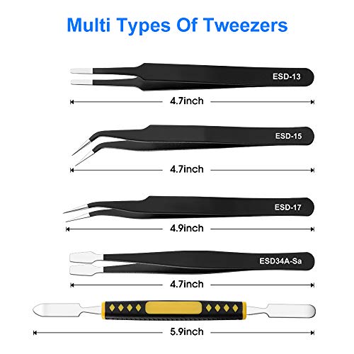 10 Pcs Precision Tweezers Set, Premium Craft Tweezers Kit, Stainless Steel Electronic Esd Tweezers, Anti-Static Industrial Soldering Tweezers, With Tweezer Storage Bag #TOP2