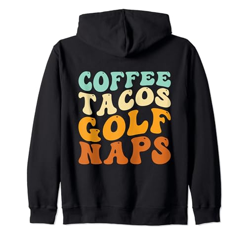 Coffee Tacos Golf Naps Wavy Retro Funny Golfer Golfing Zip Hoodie