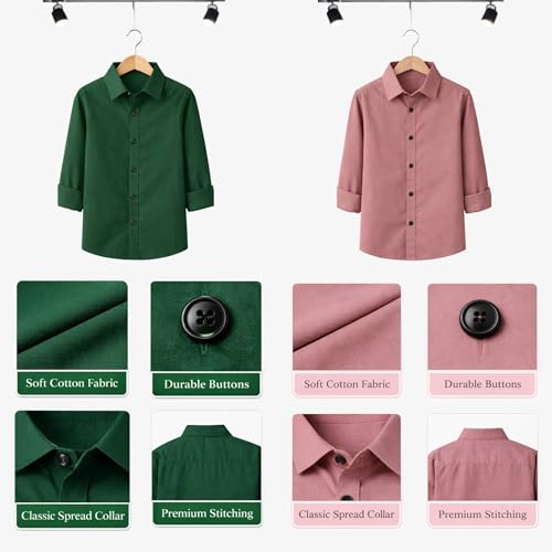Image of YYQ Pack of 2 Boys Cotton Blend Shirts - Full Sleeve Casual, Soft & Comfortable Spread Collar Shirts