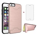Phone Case for iPhone 6 6s Wallet with Tempered Glass Screen Protector Cover Cell Accessories Credit Card Holder Stand iPhone6 Six i6 S iPhone6s iPhine6s iPhones6s i Phone6s Phone6 6a Girls Pink