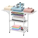 zefinot Foldable 3-Tier Heat Press Table - 18 Compartment Vinyl Rack, Lockable Wheels, Compatible with Heat Press & Sublimation Printers