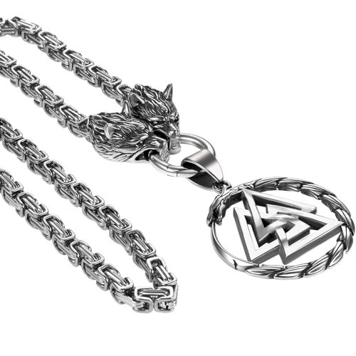Collier loup nordique viking en acier - Cadeau symbolique idéal pour homme