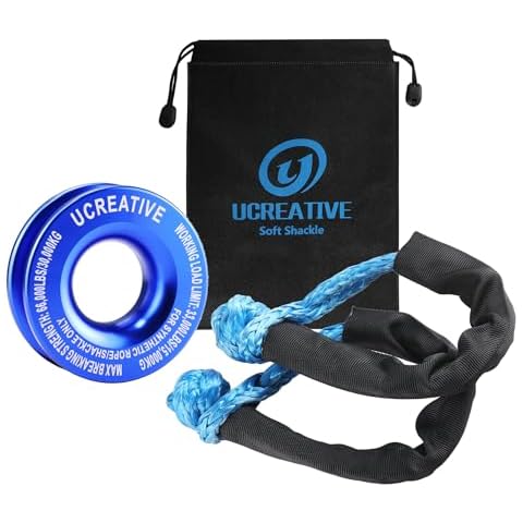 Ucreative Blue Recovery Ring and 2PCS Blue Soft Shackle kit for Synthetic Winch Rope for ATV UTV SUV Truck Off-Road Vehicle Recovery Cover