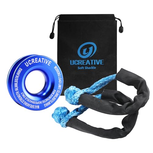 Ucreative Blue Recovery Ring and 2PCS Blue Soft Shackle (1/2 Inch x 22 Inch) kit for Synthetic Winch Rope for ATV UTV SUV Truck Off-Road Vehicle Recovery