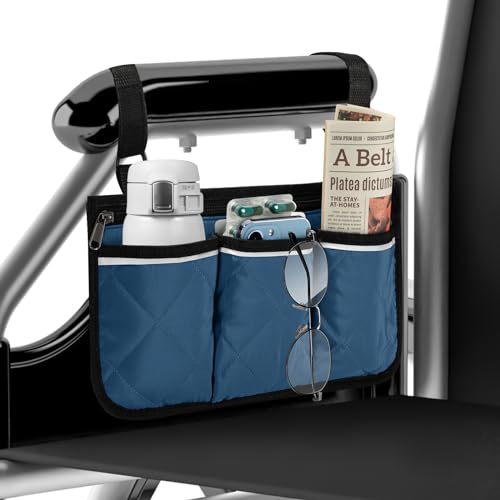 Bolsa Lateral para Silla de Ruedas con Franja Reflectante Bolsa de Almacenamiento Sillas de Ruedas Impermeable Bolsa para Silla de Ruedas con Bolsillos Azul marino