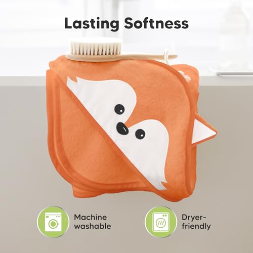 Image of KeaBabies Hooded Baby Towel for Newborn, Baby Bath Towels (Fox, 30x30) | Viscose Derived from Bamboo, Large Baby Towels with Hood, Boys, Girls, Toddler, Soft Absorbent Baby Bath Essentials