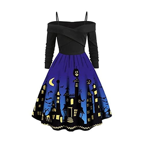 YWJFASHION Damen Weihnachten Halloween Party Kleid Party Print Kleid Vintage Casual Plus Size Kleider Halloween Kleid (Farbe : 01, Size : 5XL) Cover