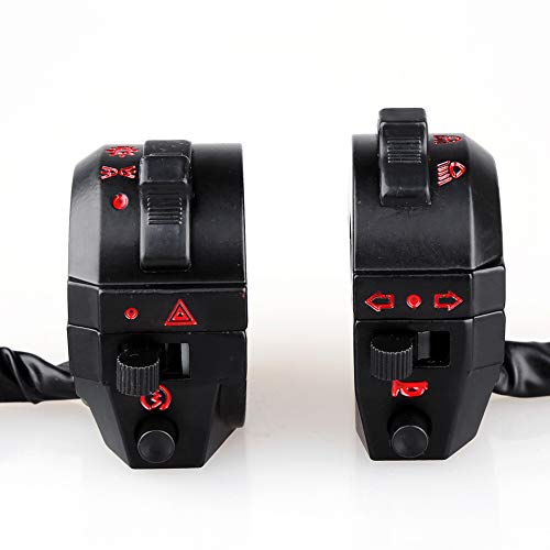 7/8" 22mm Pair Motorcycle Handlebar Switch 12V Handlebar Horn High/Low Beam Turn Signal Switch Control for Motorbike - Left & Right