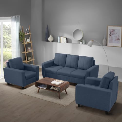 Image of Sleepyhead Bae Designed by Duroflex - 5 Seater Sofa, 3+1+1 Sofa Set |Premium Fabric Living Room Sofa Set with Modern Space-Saving Design |Comfort Seating & Easy-Clean |3 Year Warranty - Ocean Blue