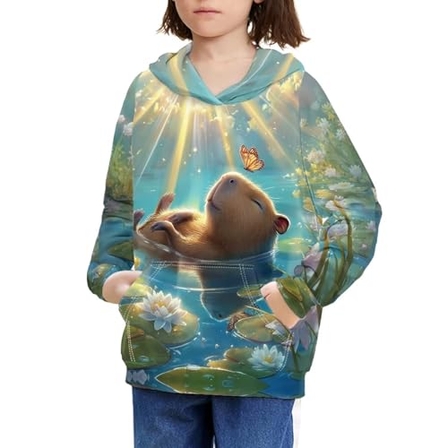 Capybara Hoodies for 6-16Y Kids Graphic Hooded Sweatshirt Cute Long Sleeve Sweater Shirts3