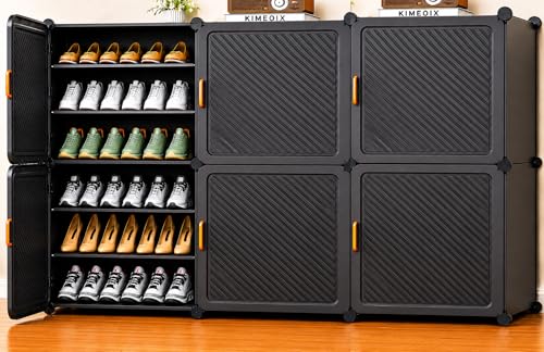 Image of Mevigo 18-Tier Shoe Rack with 6-Doors| Holds 36-Pairs |Waterproof & Dustproof Modular Plastic Shoe Cabinet| Foldable Stackable Shoe Organizer with Metal Frame |Space Saving Storage for Home,Entry Way