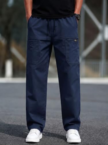 Image of Cargo for Men | Cotton Cargo Pant | Lower for man | Elastic Drawstring Waist Straight Fit Bottoms | Comfortable Breathable Cargos for Casual, Office Wear
