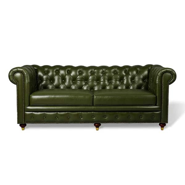 Image of UMAR ARTS Luxury Chesterfield Leatherate Sofa Set, Tufted Genuine Leatherate, Classic Living Room Furniture (3 Seater Olive Green)