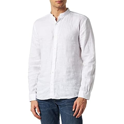 HUGO Elvory Collarless Slim-fit Linen Shirt Cover