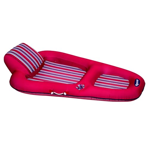 Aqua Luxury Water Pool Lounge – Extra Large – Inflatable Pool Floats for Adults with Headrest, Backrest, Footrest & Cupholder – Burgundy/Navy Stripe