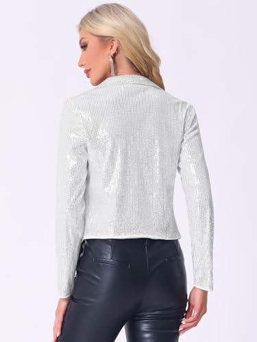 Image of Allegra K Sequin Blazer for Women's Open Front Party Sparkly Bolero Shrug