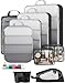 Veken 9/11 Set Compression Packing Cubes for Travel Essentials,Compressible Expandable Large Luggage Suitcase Organizer Bags for Clothing,Durable Space Saver Storage Bags with Toiletry Bags(Black)