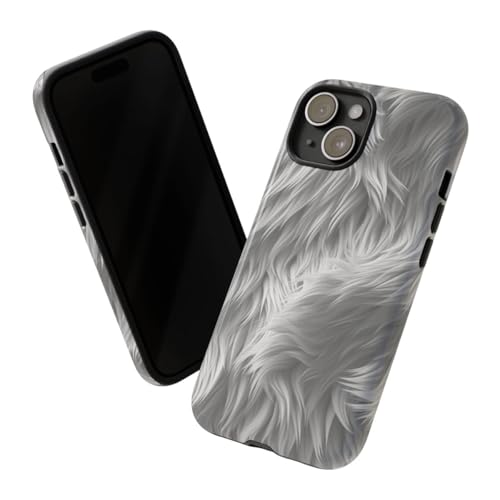 Coque rigide iPhone 15 texture fourrure blanche pour protéger sans rayer le téléphone