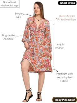 KE KANHA EXPORTS Dress for Woman|Boho Dresses for Women|Beach Wear|Border Print|Adjustable Tassel at Waist|Vacation Boho Casual|Multicolor|Easily fits S-M-L|Bust 32-38 in|Length 40 in