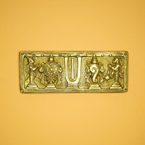 Image of Ekhasa Brass Shankh Chakra Tilak for Door | Tirupati Balaji Shank Chakra Tilak Hanging for Entrance | Lord Venkateswara Shanku Chakra Namam for Vasthu Decoration Items | Vishnu Sangu Chakra for Gift