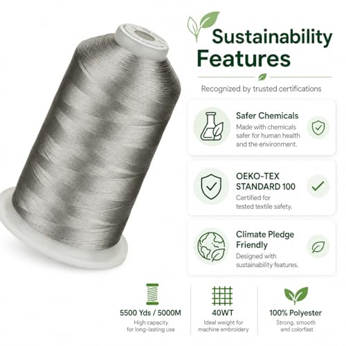 Image of Simthread Embroidery Machine Thread 5000M 40WT Polyester, Silver 005 | 5000M 40WT polyester thread feeds smoothly for home or commercial embroidery projects.