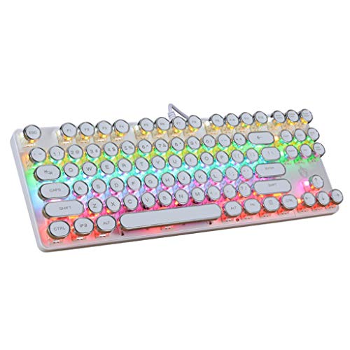 ZzZz Clavier Mécanique, Double Couleur, Frappe Rapide, Gaming Clavier Mecanique Gamers, Câblé 87 Touches Punk avec rétroéclairage LED Rainbow Color Clavier (Blanc)