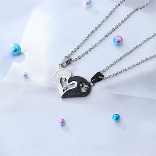 Image of THE MEN THING SOULMATE HEART PUZZLE - Pure Titanium Steel Pendant with 18 to 20 inch Cuban Adjustable Chain for Men & Boys