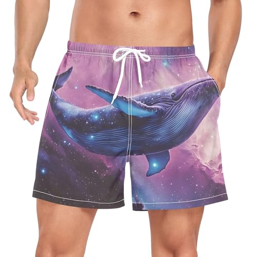 Nebula Whale Purple Mens Swim Trunks with Liner, Cool Quick Dry Beach Swim Shorts, Swimwear Bathing Suits S