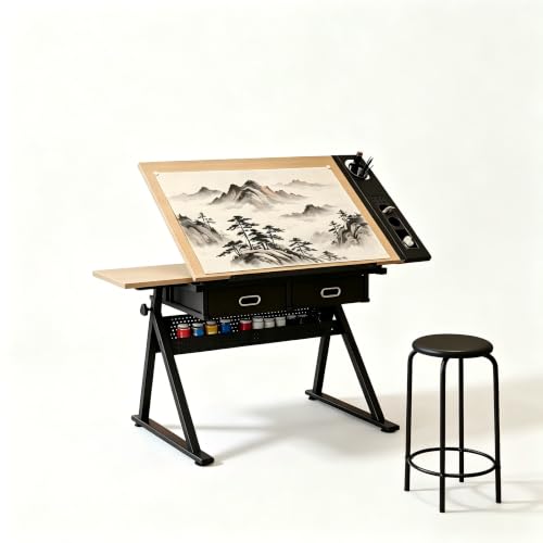 Garvee Height Adjustable Drafting Table with Stool