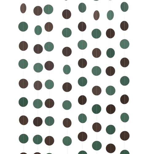 WEVEN Green Brown Circle Garland, 30 Ft Woodland Party Decorations, 3 Pack Hanging Streamers for Baby Shower Birthday Backdrop
