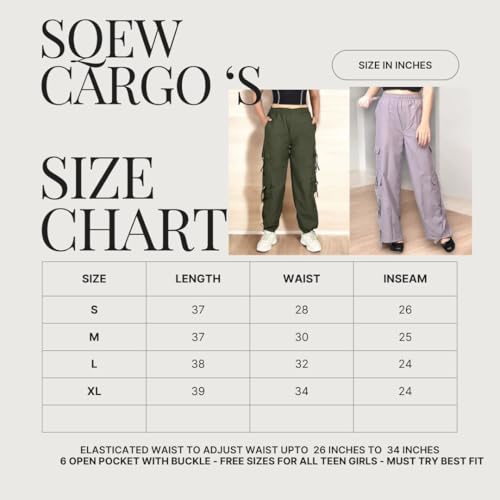 Image of SQew Women's High Waist Baggy Cargo Pants | Loose Fit Parachute Utility Trousers with Multiple Pockets | Casual Streetwear Pants