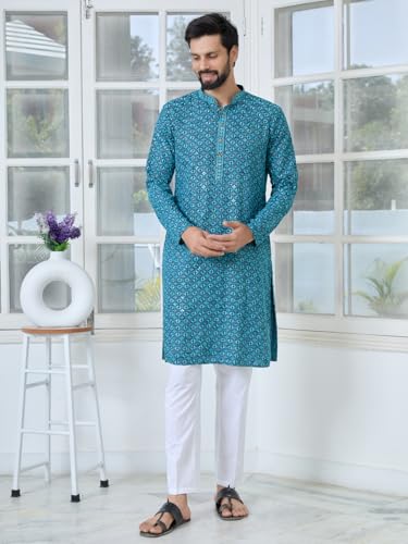 Image of See Designs Men's Full Sleeve Mandarin Collar Men Embroidered Straight Long Kurta - Festive Collection
