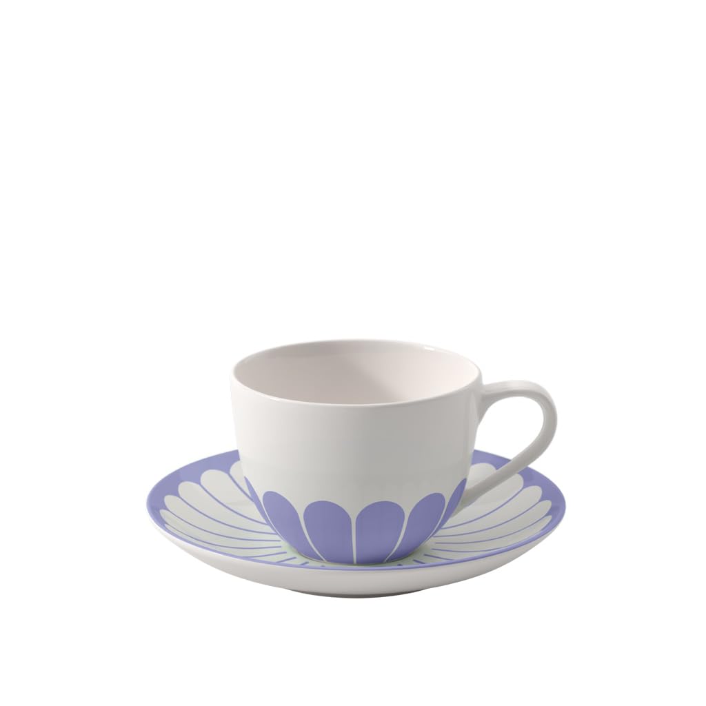 Villeroy & Boch - Fleur Bleu Kaffeetasse mit Untertasse, 160 ml, Tasse mit Blumenmuster für Kaffee oder Tee, Spülmaschinenfest & Mikrowellensicher, Premium Porzellan, Blau