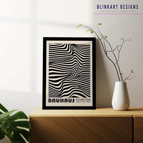 Image of BLINKART Vintage Bauhaus Retro Geometric Aesthetic Poster Gallery | Colorful Wrap Framed For Home Office Studio Living Room Modern Art Studio Decoration Abstract Shapes | (d64) | 13x10 Inch