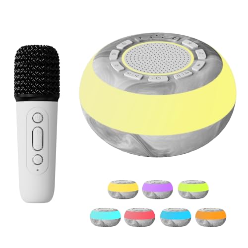 Máquina de sonido con altavoz de karaoke, graba sonidos relajantes y 30 pistas de ruido blanco integradas, luces ambientales de 8 colores, luz nocturna de brillo de 6 niveles, conectividad Bluetooth,