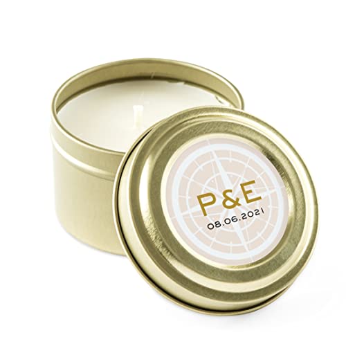 Weddingstar Custom Gold Tin Candle Wedding Favor - Vintage Travel