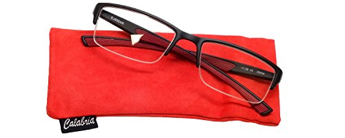 Calabria 6904 Flexie Rectangular Bendable Reading Glasses Men Women – TR90 Grilamid Flexible Frame | Single Power Lenses | Soft Case Included | Flex Readers | Magnification 2.25x & Red