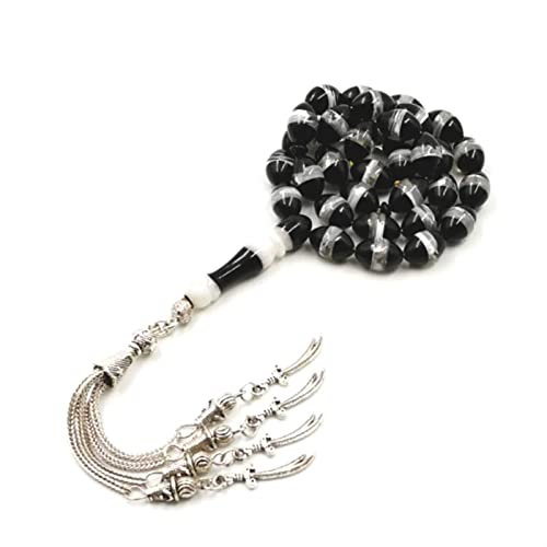 Tasbih homme en résine noire | Chapelet turc de 33 perles ovale 9x11 mm