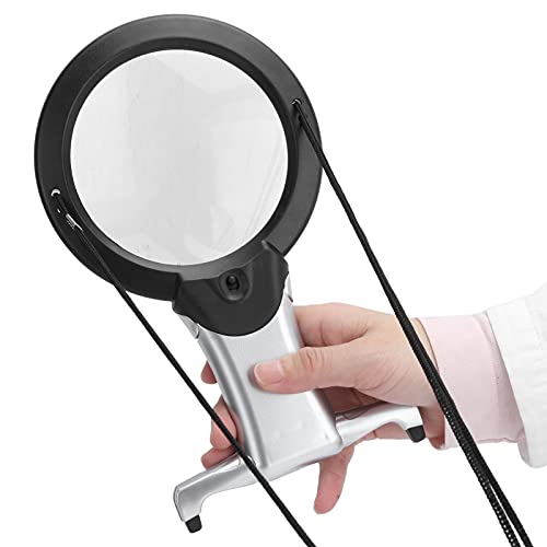 BRRNOO Lupa con Luz, Lupa Manos Libres, Cuello de Mano con de Lectura LED Dual de 2 a 6 Aumentos, de Trabajo de Mesa Multifunción