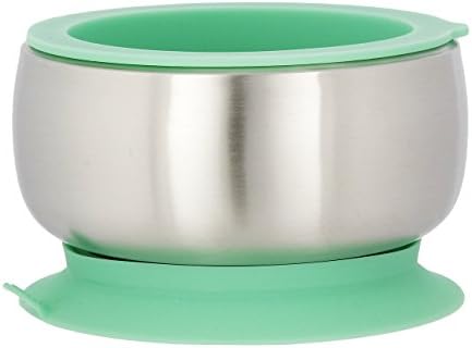 Avanchy Stainless Steel Suction Bowl - Stainless Steel Kids Toddler Bowls - Suction Bowls with Lids - Silicon Suction - Stay Put Bowl - 3" x 5" (Green)