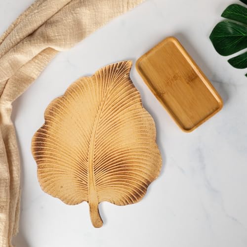 PAMINGONO トレイ 軽量デザート皿 葉形デザイン フルーツ盛り付け用 おしゃれなジュエリートレイとしても使用可能 家用 キャンプ 卓上収納に