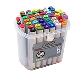 Campus – Rotuladores Doble Punta Twist, Rotuladores de Alcohol, Marcadores con Punta Redonda 2mm y Biselada 5mm, Rotuladores Permanentes para Todas Superficies, Incluye Maletín con Asa (48 colores)