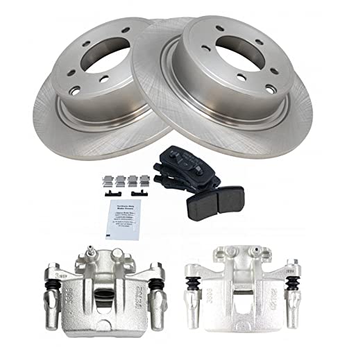Image of TRQ Rear Brake Pad and Rotor Set Ceramic Solid Rotors Calipers