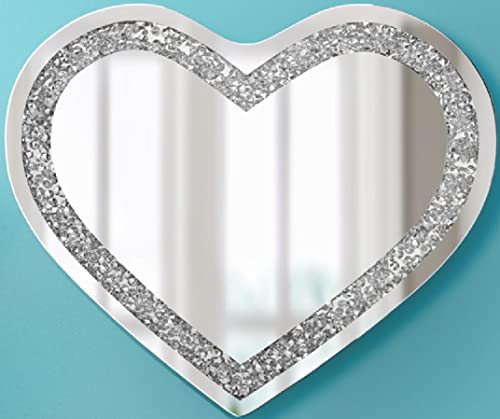 Glamb - Large Heart Shaped Mirror For Wall Decor (20Hx23.5W) - Silver Crystal Crush Infinity With Shiny Diamond Effect - Fashion Heart Mirror Girls Room Vanity Décor. True Heart Shape Glass. #TOP1