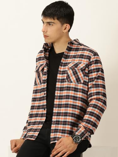 Image of Thomas Scott Men's | Checks | Full Sleeve | Slim Fit | Cotton Blend | Double Flap Pocket | Spread Collar | Casual Shirt