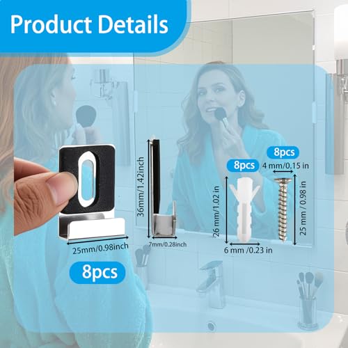 Image of 8PCS-Metal Mirror Holder Clips J Type Stainless Steel Wall Mounting Hardware Heavy Duty Hangers Retainer Clips with Screws for Frameless Mirror Billboard Displays Wall Tile Hooks