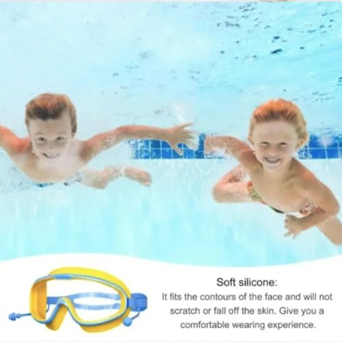 Image of Polyvinyl Chloride Swimming Goggles proffesional for kids anti fog with ear plug and nose clip.box packed fits 4-16 years boys and Girl (yellow)