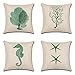 Set di 4 Fodera per Cuscino 50x50cm Verde semplice cavalluccio marino stella marina corallo Cuscini Divano Quadrato Copricuscini Divano Federe Cotone Lino Cuscini per Divano Federe Auto Home Decor