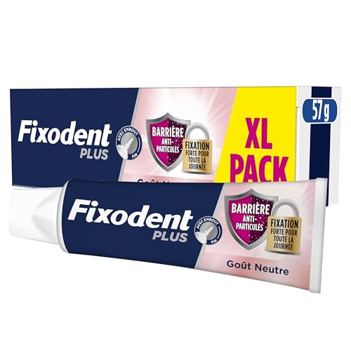 Fixodent Crème Adhésive Plus Barrière Anti-Particules, Pour Prothèses Totales et Partielles, Goût Neutre, Tenue Et Confort Tout Au Long De La Journée,...